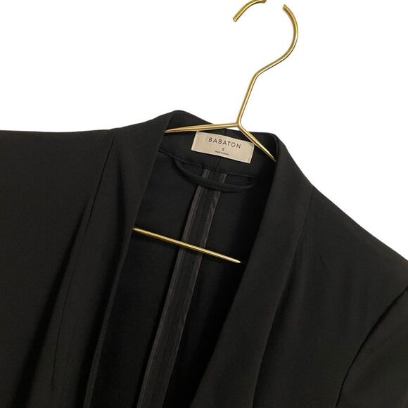 Aritzia Babaton Power Hip Blazer Black Ruched Sleeves Open Front Size 2 - Picture 2 of 7